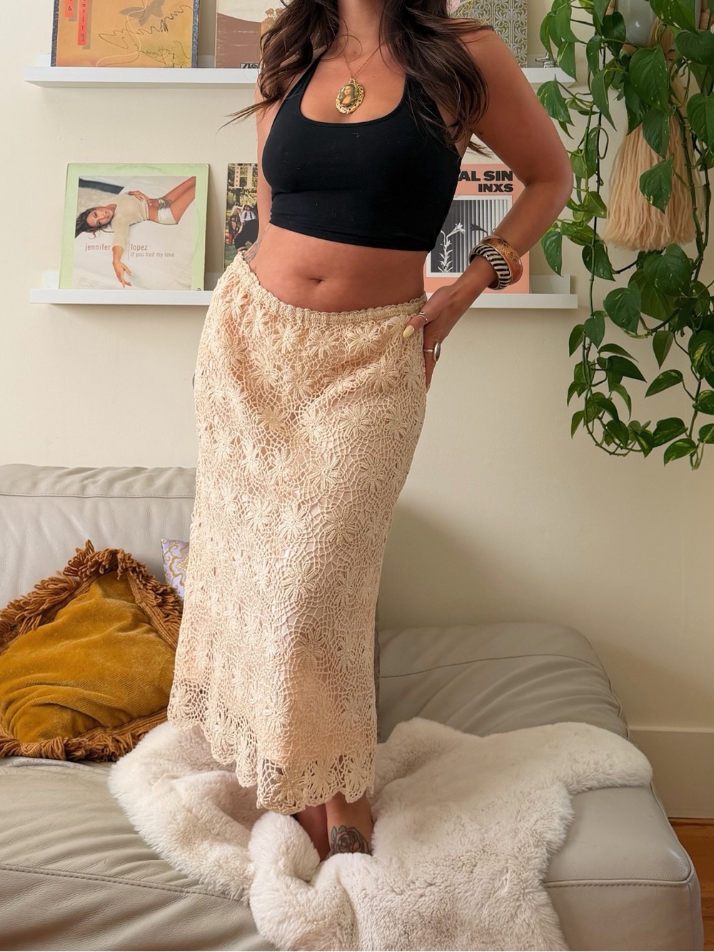 Vintage 1990’s PR Crochet Cream Midi Skirt